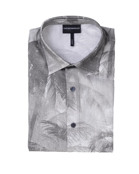 Shop EMPORIO ARMANI  Shirt: Emporio Armani over-fit shirt in lyocell blend.
Silk hand.
All-over ASV print.
Classic collar.
Front buttoning.
Short sleeves.
Composition: 56% Lyocell 44% Cotton.
Made in China.. 3D1CG7 1NRDZ-F617